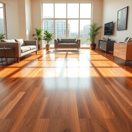 Perfectly installed polished hardwood floor in Birmingham MI with modern furniture and elegant natural light.