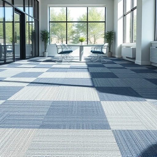 Perfectly completed carpet tile installation in a modern Ann Arbor office with sleek furnishings and inviting colors.