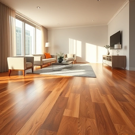 Beautiful hardwood flooring installation in Waterford Township MI with warm tones and stylish contemporary decor.
