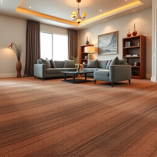 Completed carpet flooring installation in a stylish Birmingham MI living room featuring deep-colored carpet, modern furniture, and warm lighting.