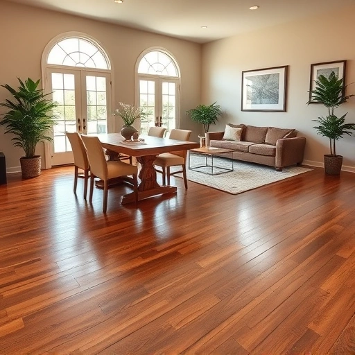 Beautiful living room with polished hardwood floors, stylish dining nook, and inviting decor in Milford MI.