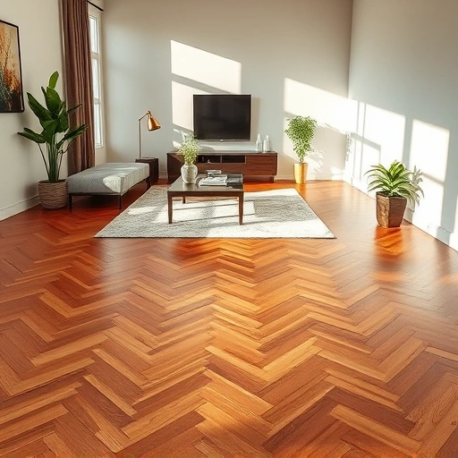 Stunning hardwood flooring installation in Royal Oak MI featuring herringbone pattern and elegant modern decor.