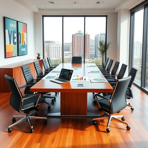 Modern Project Management office in Ann Arbor with a polished conference table, ergonomic chairs, and inspiring artwork.