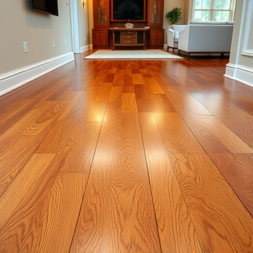 Polished hardwood flooring installation in Westland, MI, showcasing elegant baseboards and modern furnishings.