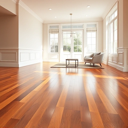 Luxurious hardwood flooring installation in a bright room with elegant baseboards and minimalist decor in Western Wayne County MI