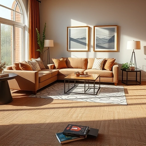 Carpet flooring installation in a stylish Birmingham MI living room with warm tones and elegant furnishings.