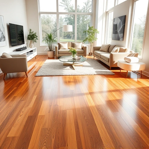 Polished hardwood flooring installation in Oakland County with modern furnishings and warm, inviting decor.