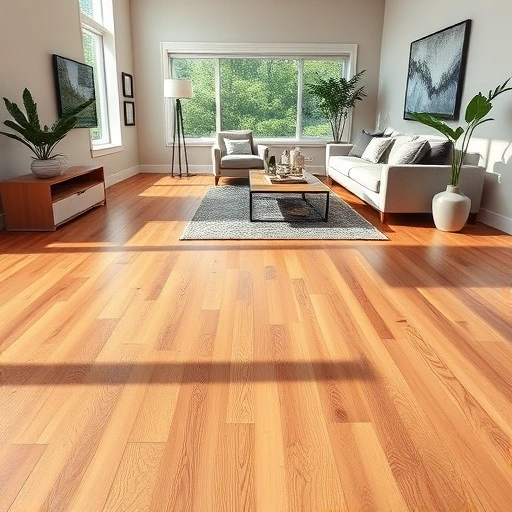 Hardwood flooring installation in a modern Ann Arbor living room with polished oak planks and contemporary decor.