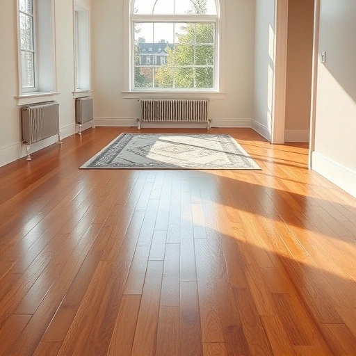 Spacious room with polished hardwood floors, neutral walls, and large windows showcasing Ann Arbor's architecture.