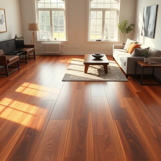 Completed hardwood flooring installation in Pittsfield Township MI with rich tones, elegant decor, and natural lighting.