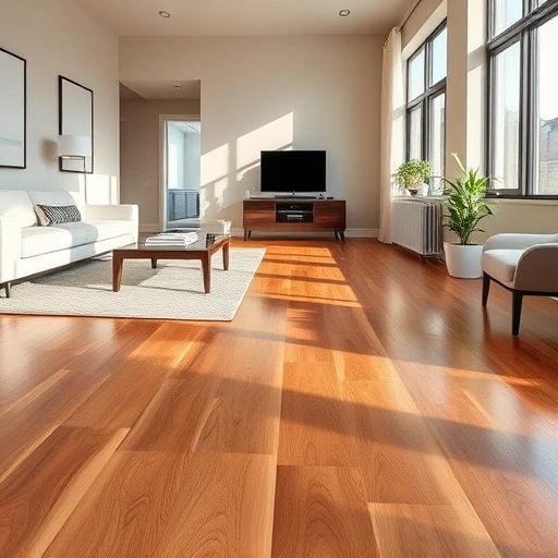 Stunning hardwood flooring in Pinckney MI with rich tones, intricate grain, and elegant minimalist decor.