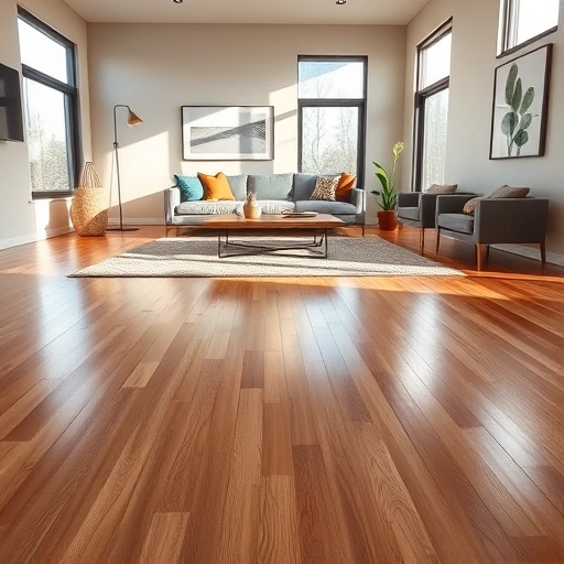 Modern living room in Wayne County MI featuring polished hardwood floors, stylish furniture, and natural light ambiance.