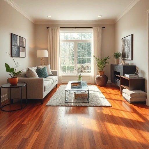 In-home flooring consultation in Ann Arbor showcasing a stylish living room with rich hardwood flooring and elegant decor.