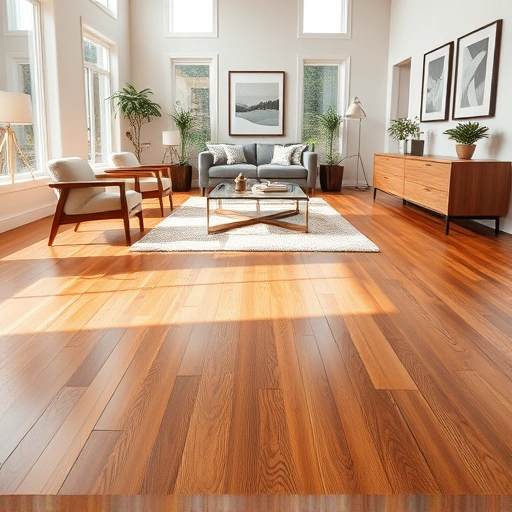 Polished hardwood flooring installation in a modern living space with elegant furniture and natural lighting.