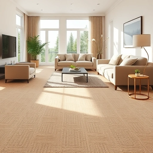 Spacious living room in Western Wayne County with plush neutral carpet, modern furniture, and natural light.