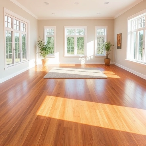 spacious room with warm hardwood flooring, large windows, modern decor, cozy rug, inviting ambiance in Ann Arbor MI