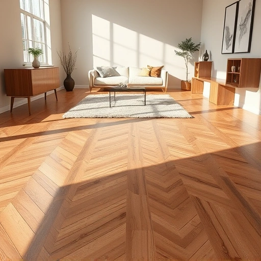 Completed flooring project in Sterling Heights MI features elegant herringbone pattern with rich wood textures and finishes.