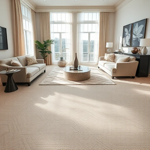 Luxurious living room in Walled Lake MI with intricately patterned carpet, elegant furniture, and natural light.