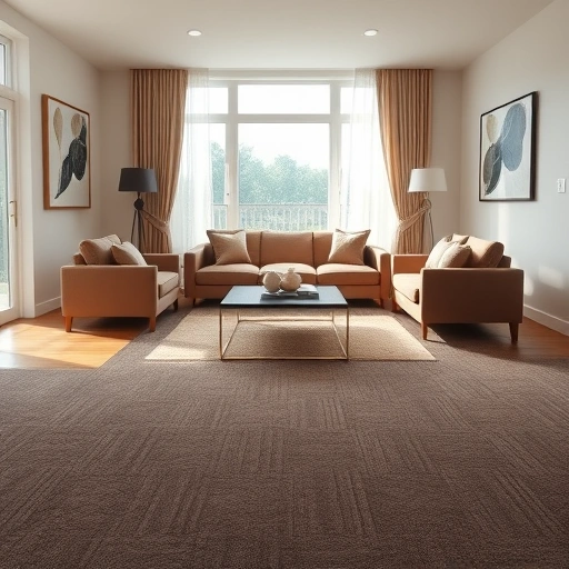 Completed carpet installation in elegant Ann Arbor living room with rich color, polished hardwood, and inviting decor.