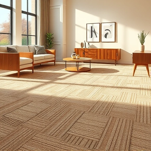 Completed carpet flooring installation in Chelsea MI featuring warm beige texture in a modern living room setting.