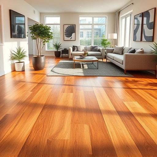 Completed hardwood flooring installation in a modern living area with elegant furniture and natural light.