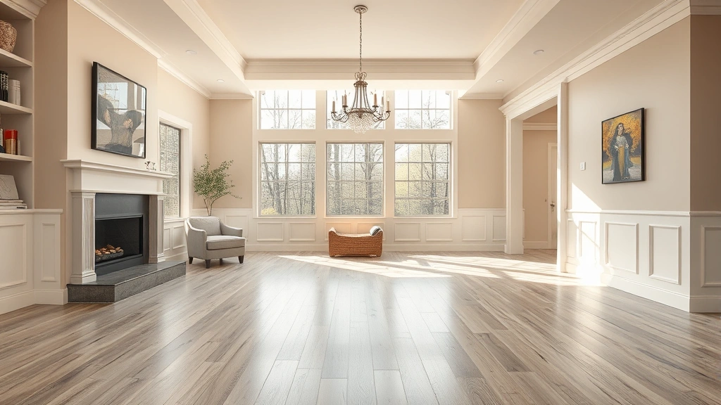 Flooring installation in a modern living room in Rochester Hills, MI.
