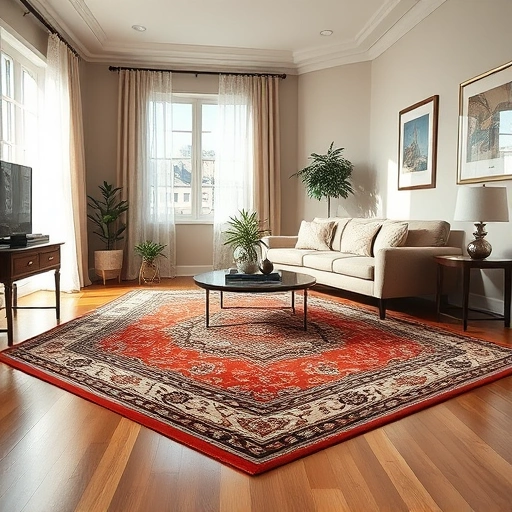 Cozy living room in Ann Arbor MI featuring a beautifully textured area rug on polished hardwood floor with elegant decor.