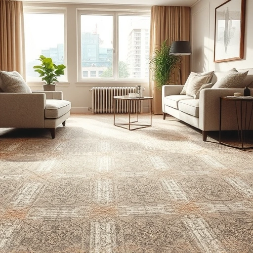 Completed carpet repair in Ann Arbor MI showcasing intricate patterns in a cozy living room with elegant decor.
