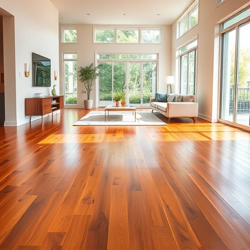 Elegant interior in Wixom MI with polished hardwood flooring, neutral walls, and contemporary furnishings.