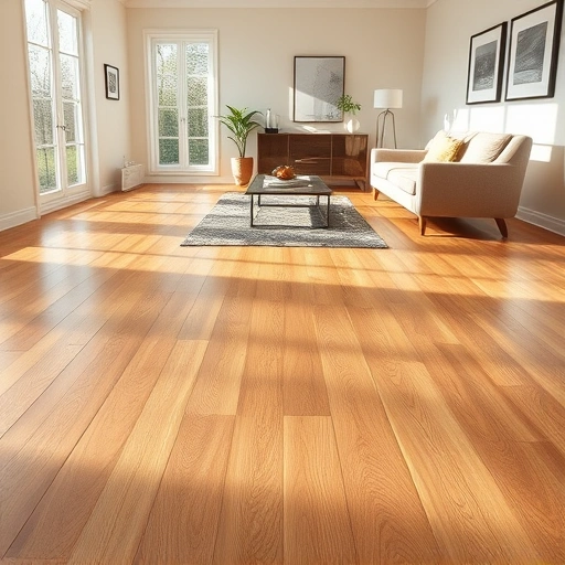Completed flooring installation in Walled Lake MI with rich oak hardwood and modern decor in an inviting room.
