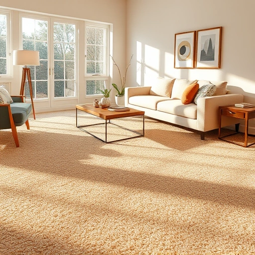 Elegant living room in Rochester Hills with warm beige carpet, modern decor, and soft natural light creating a cozy ambiance.