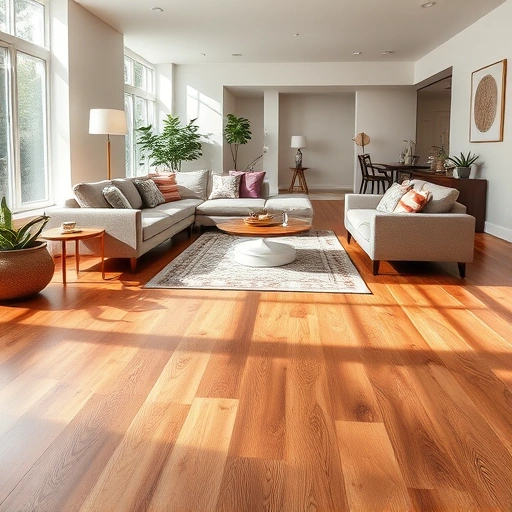 Luxury Vinyl Tile flooring in a modern living room with warm colors, elegant decor, and natural light in Ann Arbor MI.