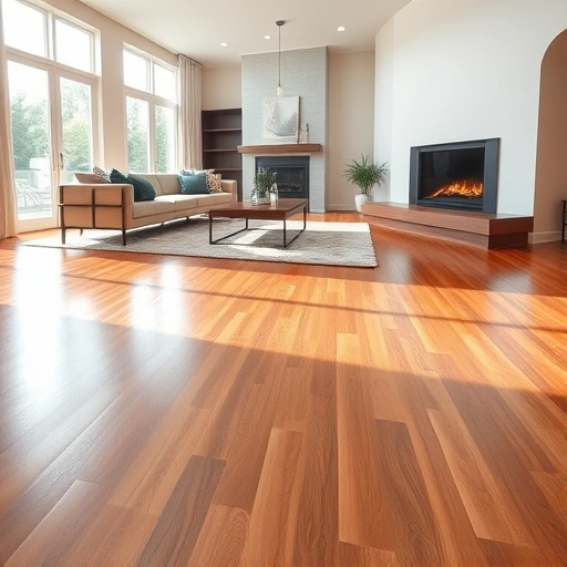 Spacious living area in Novi, MI with polished hardwood floors, modern furnishings, and a warm ambiance.