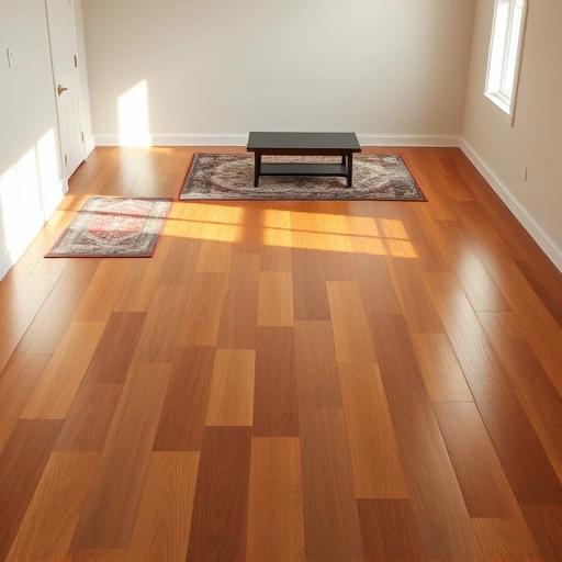 Completed hardwood flooring project in Sterling Heights MI with elegant rugs and modern decor under warm lighting.