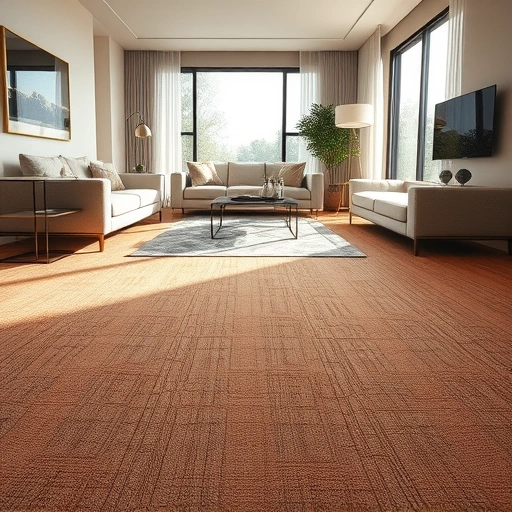 Completed carpet flooring installation in a modern living room in Farmington MI featuring rich textures and elegant patterns.