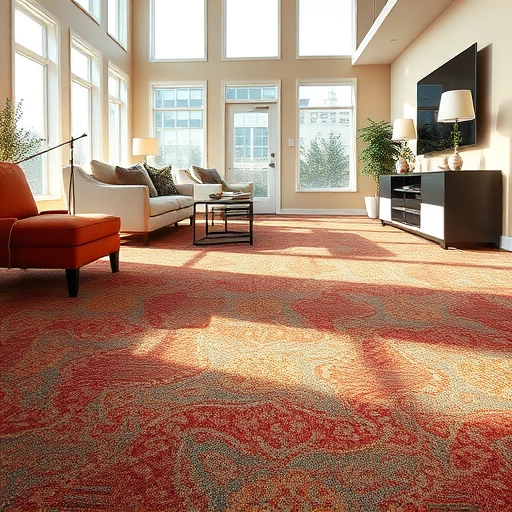 Completed carpet flooring installation in Commerce Township MI featuring rich textures and vibrant colors in a spacious room.