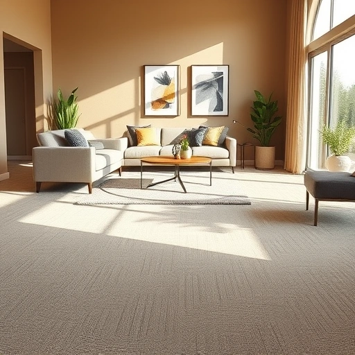 Elegant living room in Superior Township MI featuring plush carpet, modern decor, and natural light enhancing textures.