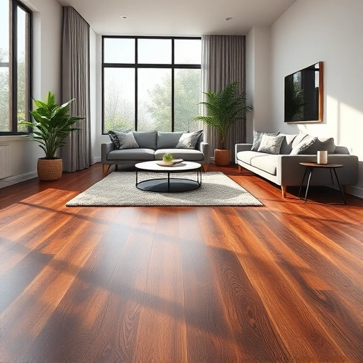 Modern living room showcasing dark wood laminate flooring, contemporary furniture, and natural light enhancing elegance.