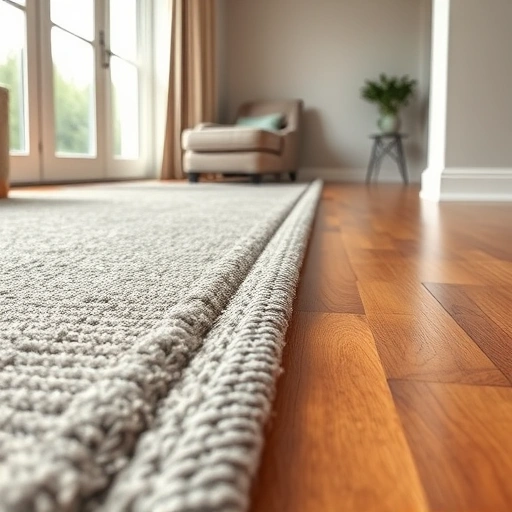 Carpet threshold installation in Ann Arbor MI showcasing seamless flooring transition with rich textures and polished hardwood.