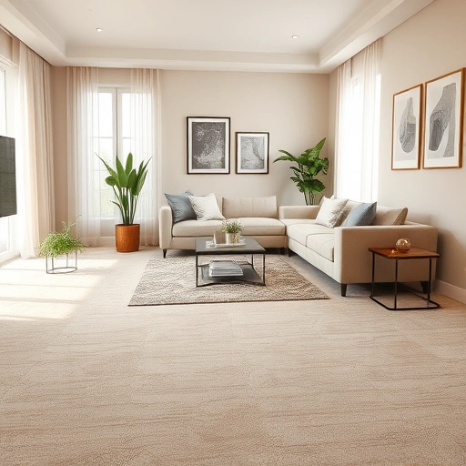 Plush carpet installation in a modern Novi MI living room with stylish furniture and natural light. Cozy and inviting atmosphere.