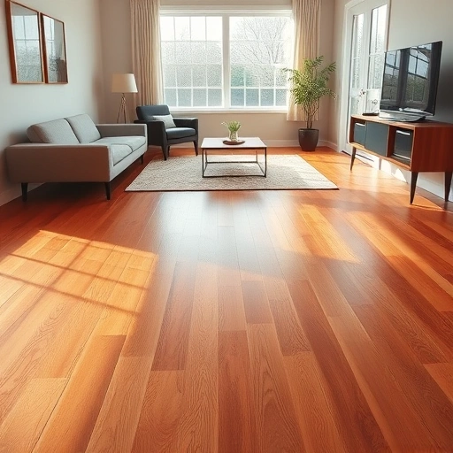 Beautifully finished hardwood floor in Ann Arbor MI, showcasing rich colors and elegant decor in natural light.
