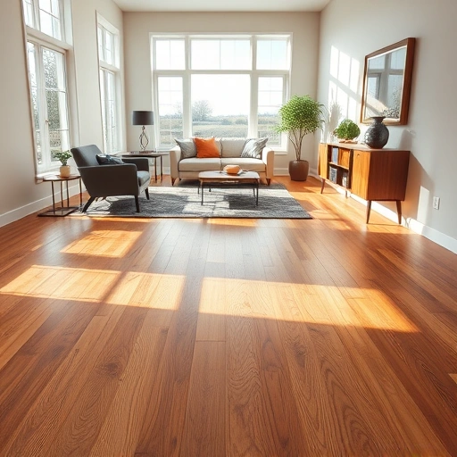 Completed hardwood flooring installation in Commerce Township MI with warm tones and modern decor enhancing the space.