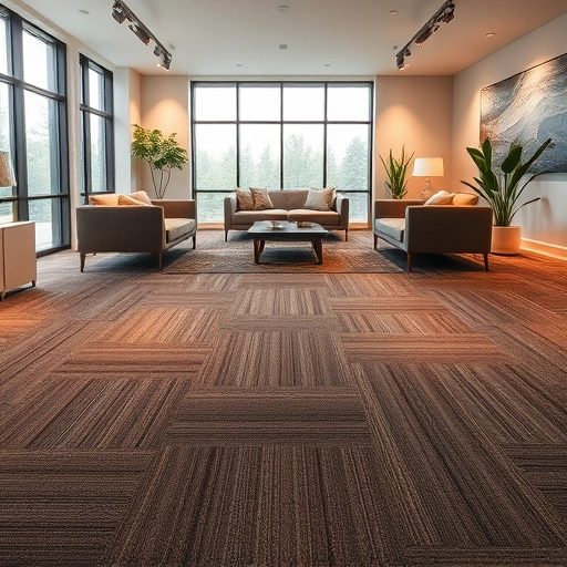Completed carpet flooring installation in modern showroom with sleek furniture and natural light in Auburn Hills MI.