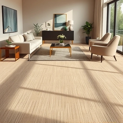 Completed carpet flooring installation in Westland MI featuring plush beige texture and elegant furniture accents.
