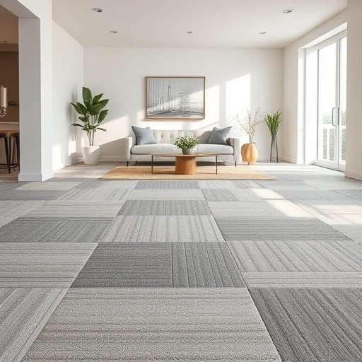 Completed carpet tile installation in a modern Ann Arbor room featuring textured tiles, natural light, and minimalist decor.