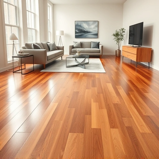 Stunning hardwood flooring installation in Royal Oak MI with rich tones, modern decor, and natural light enhancing the space.