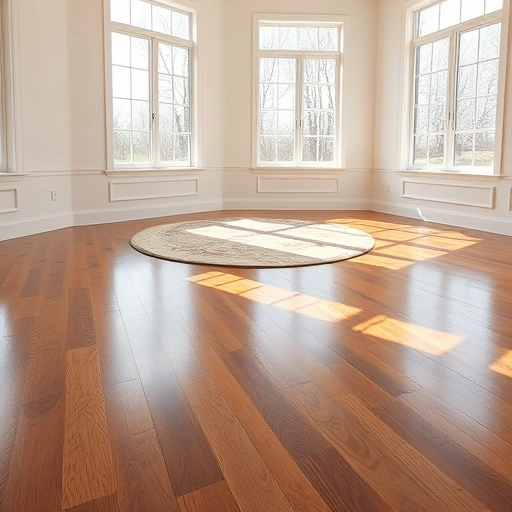 Spacious room with polished hardwood flooring, large windows, area rug, and soft neutral walls in Ann Arbor, MI.