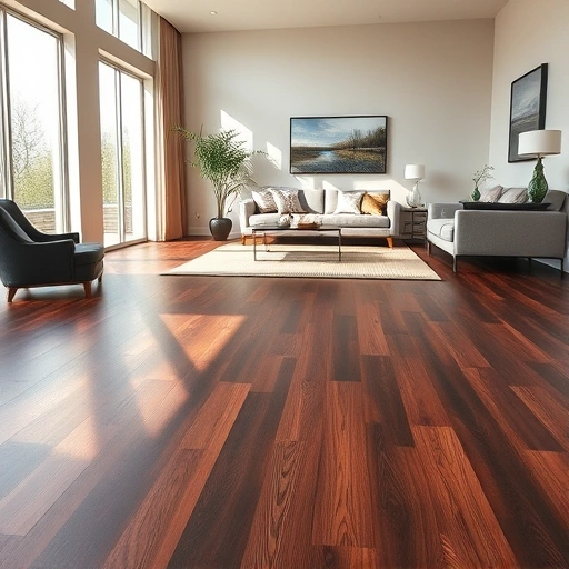 Completed dark hardwood flooring in a stylish Farmington MI living room with natural light and elegant decor.
