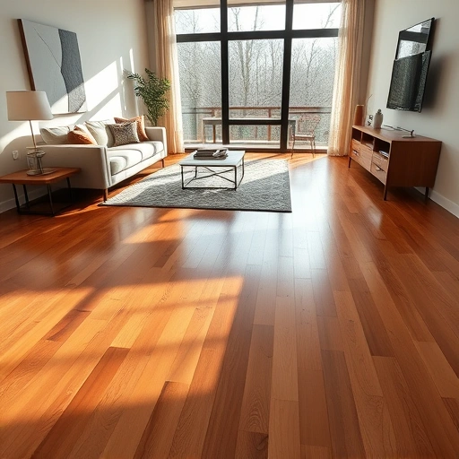 Completed hardwood flooring project in Scio Township MI, showcasing elegant patterns and warm tones in a stylish living space.