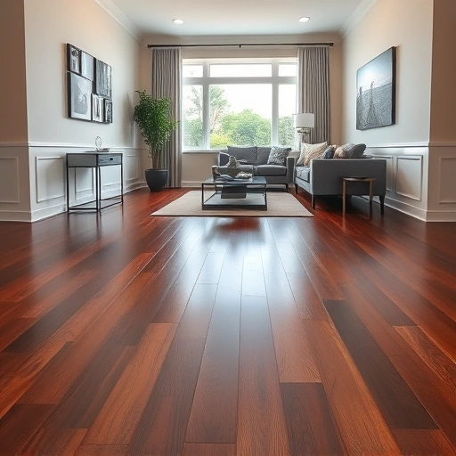 Modern Wixom MI living room with dark hardwood flooring, stylish furniture, and natural light enhancing the space.